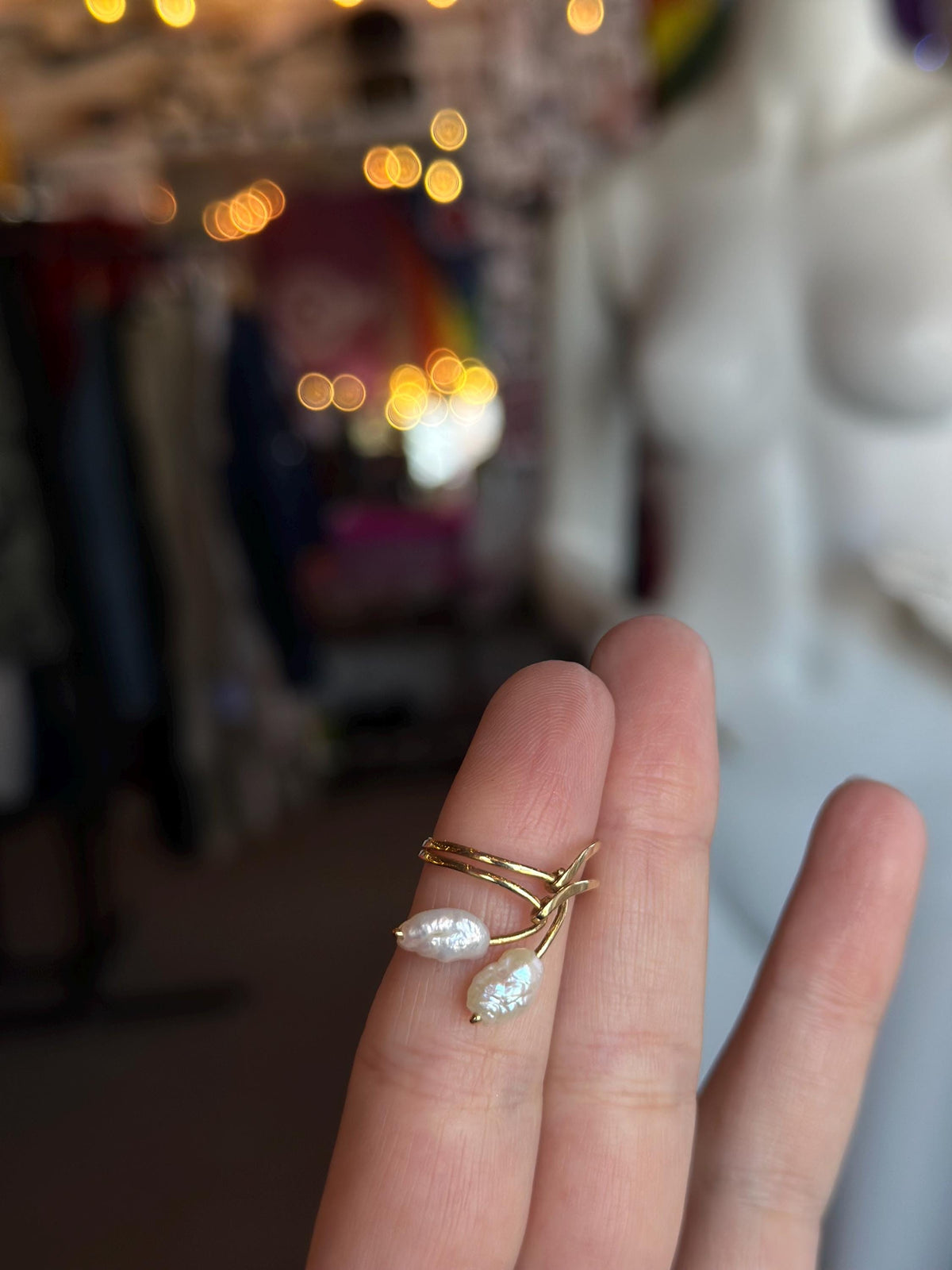 14k Solid Gold Baroque Double Strand Elegant and Dainty Fresh Water Pearl Size 4.5