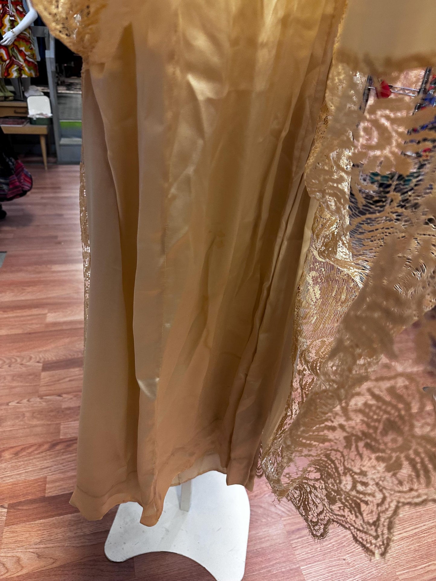 Antique Edwardian or early 1920's Vintage Silk Satin and Lace Drop Waist Flapper Wedding Dress AS IS
