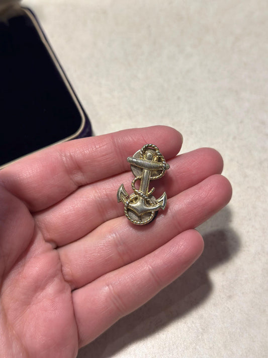 Vintage Anchor US MCM Naval Vietnam Era Gold Plated Sterling Silver Brooch