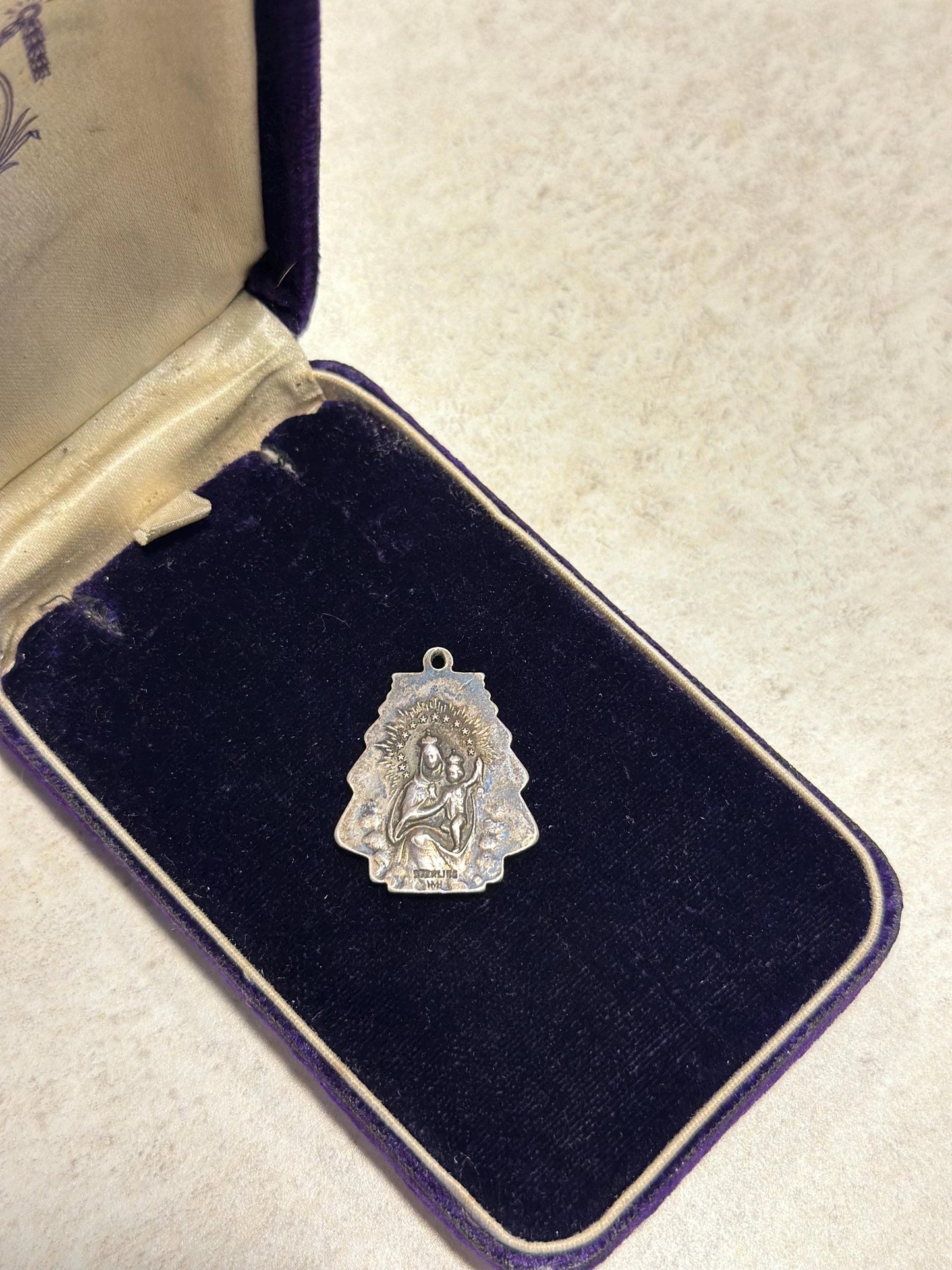 Vintage Sterling Silver Double Sided Jesus Sacred Heart Virgin Mary Pendant MCM Catholic