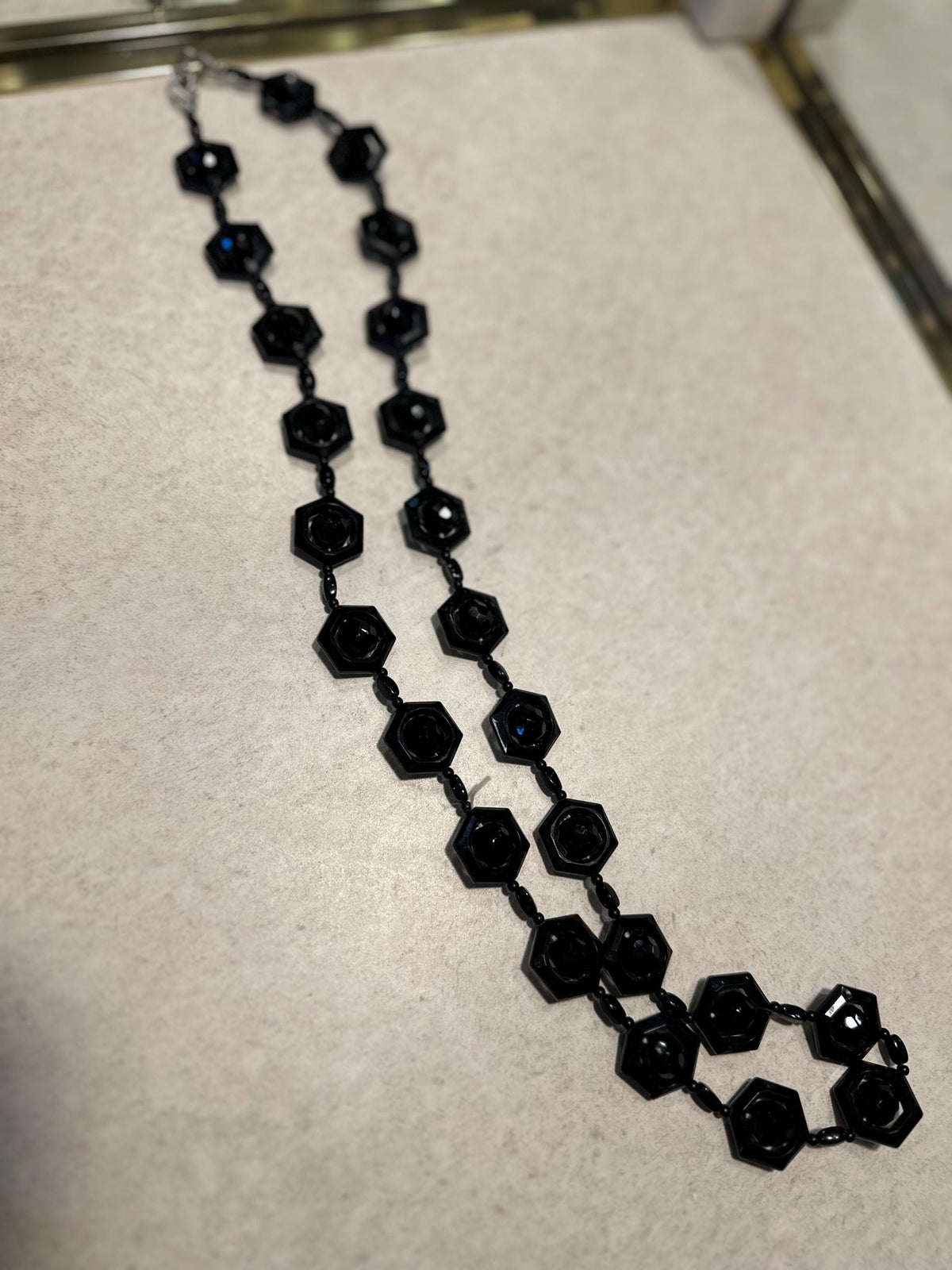 Vintage 1920's-30's Style Black Hexagonal Faceted Czech Glass Beaded Necklace