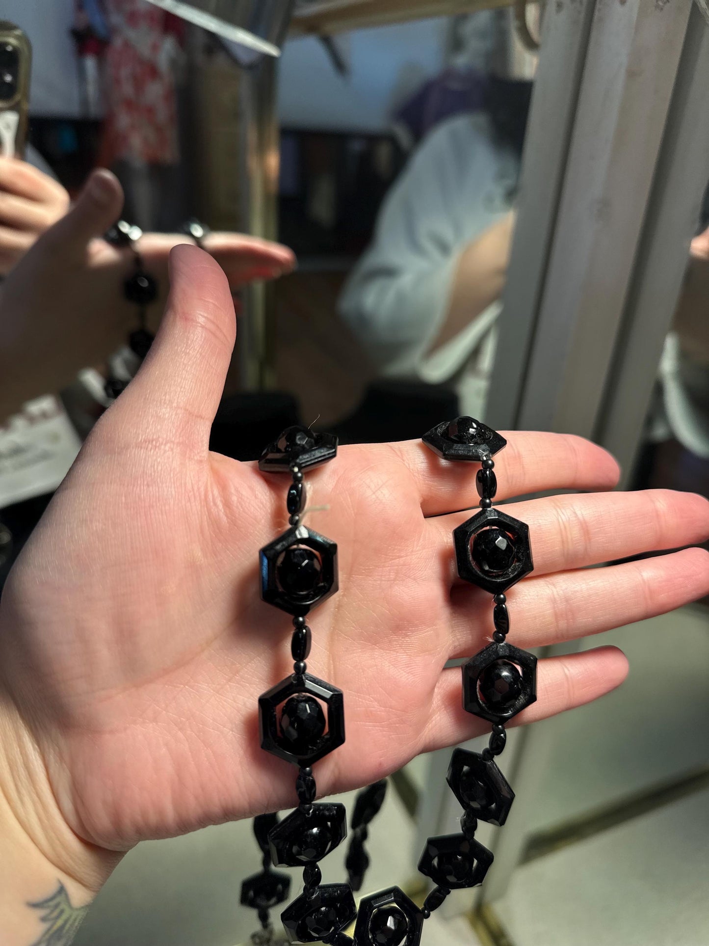 Vintage 1920's-30's Style Black Hexagonal Faceted Czech Glass Beaded Necklace