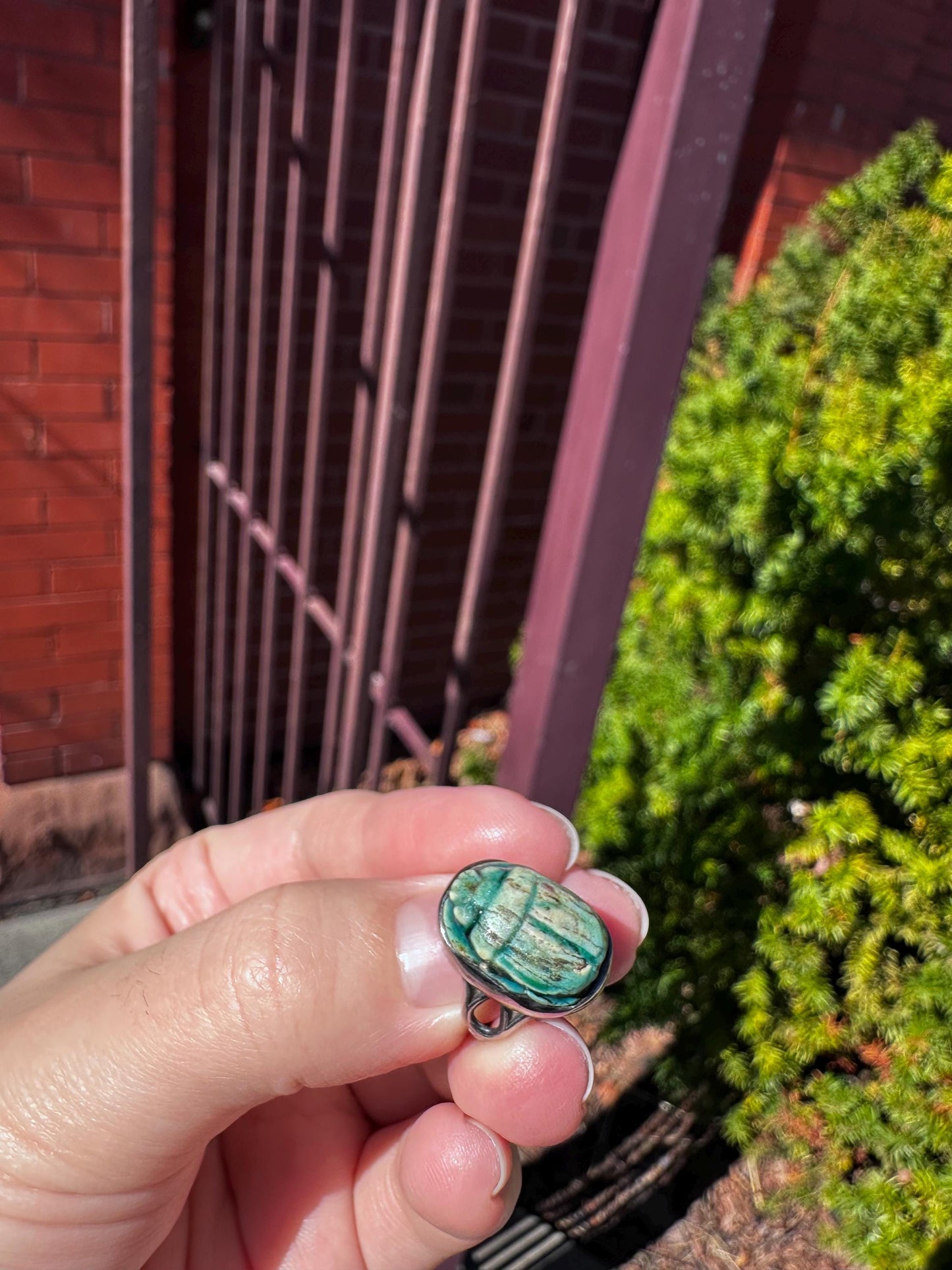 Antique Egyptian Carved Scarab Faience Small Ring Size 3