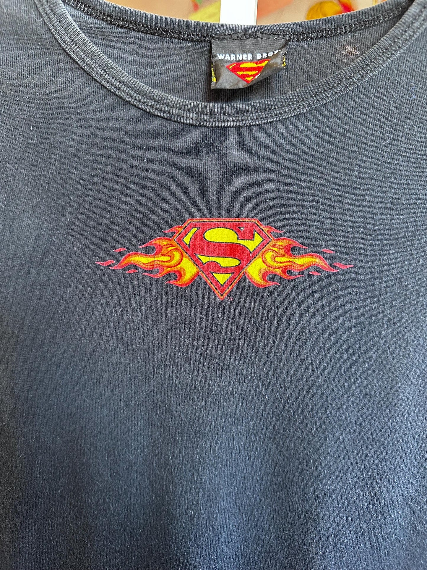 1990's Vintage Baby Tee XS Superman Flame Shirt