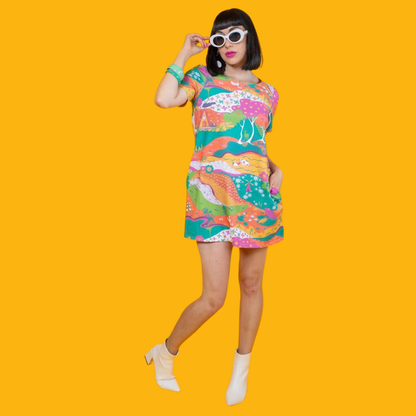 Landscape Print Pocket Tunic in Emerald