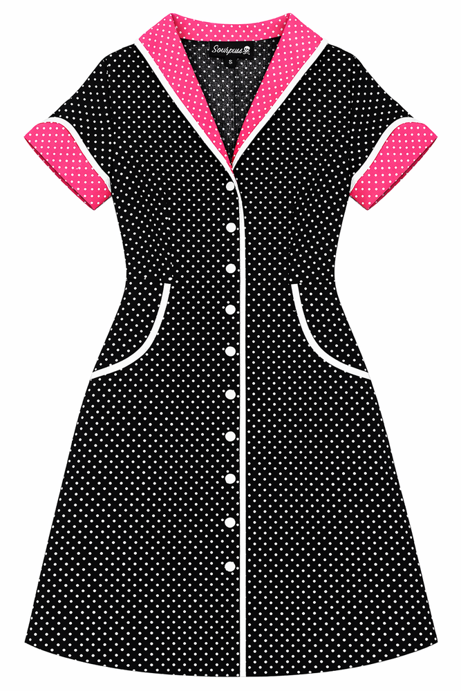 Sourpuss Peggy Sue Retro 1950s Diner Style Dress Polka Dots Dress