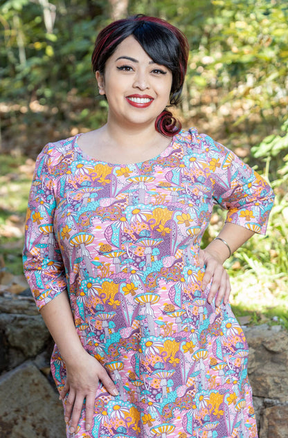 Groovy Mushroom & Snail Pocket Tunic in Pink