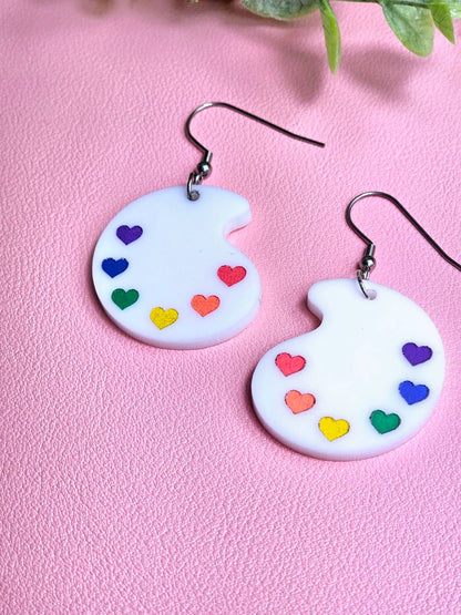 Rainbow Paint Pallet Earrings, Subtle Pride Earrings, Queer