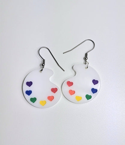 Rainbow Paint Pallet Earrings, Subtle Pride Earrings, Queer