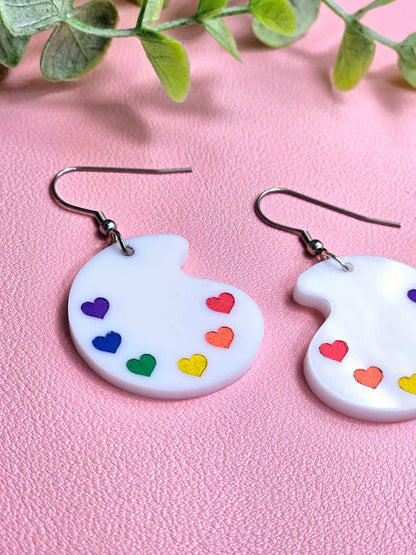Rainbow Paint Pallet Earrings, Subtle Pride Earrings, Queer