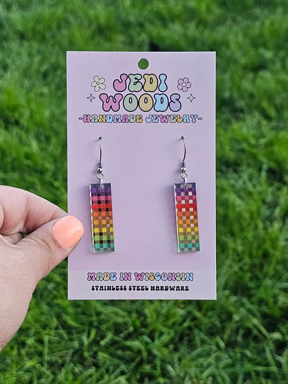 Rainbow Plaid Bar Earrings