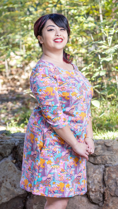 Groovy Mushroom & Snail Pocket Tunic in Pink
