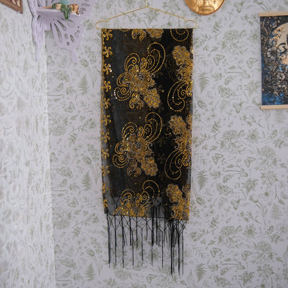 Sequin Embroidered Lace Fringe Shawl