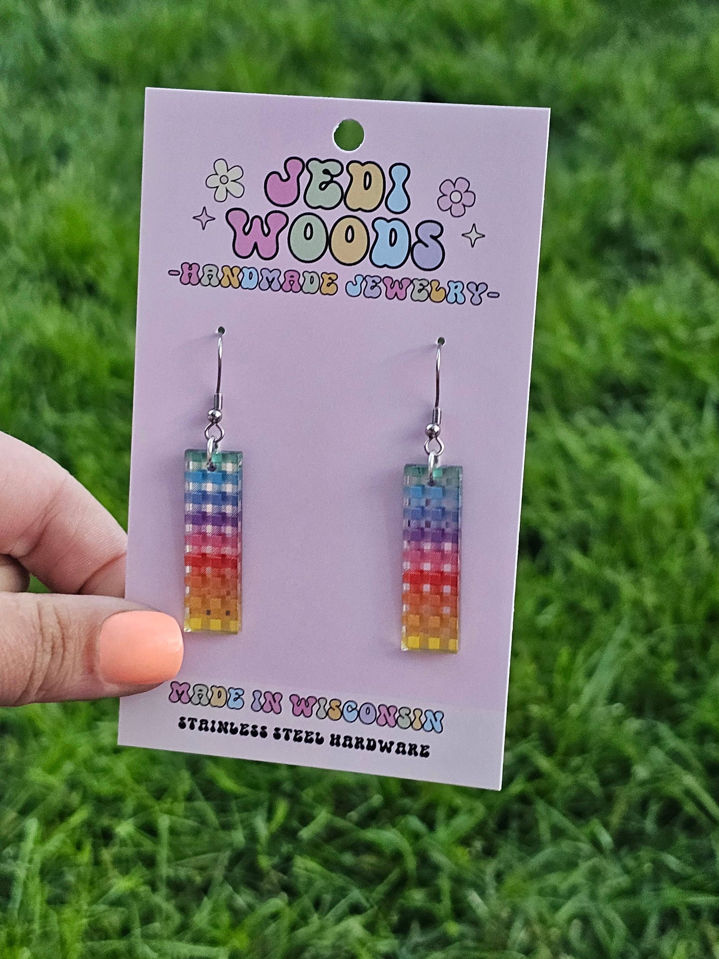 Rainbow Plaid Bar Earrings