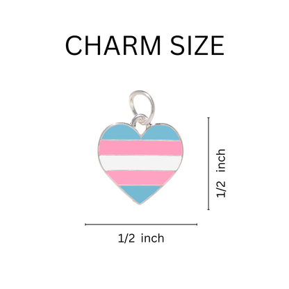 Heart-shaped charm with blue and pink stripes on a white background, labeled 'CHARM SIZE'.