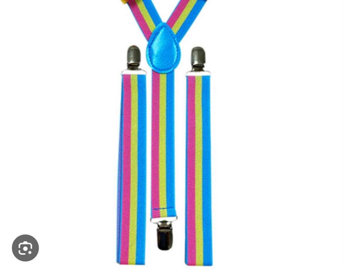 NWT Pansexual Pride pan Suspenders Braces Y Back Clip-on Elastic Adjustable