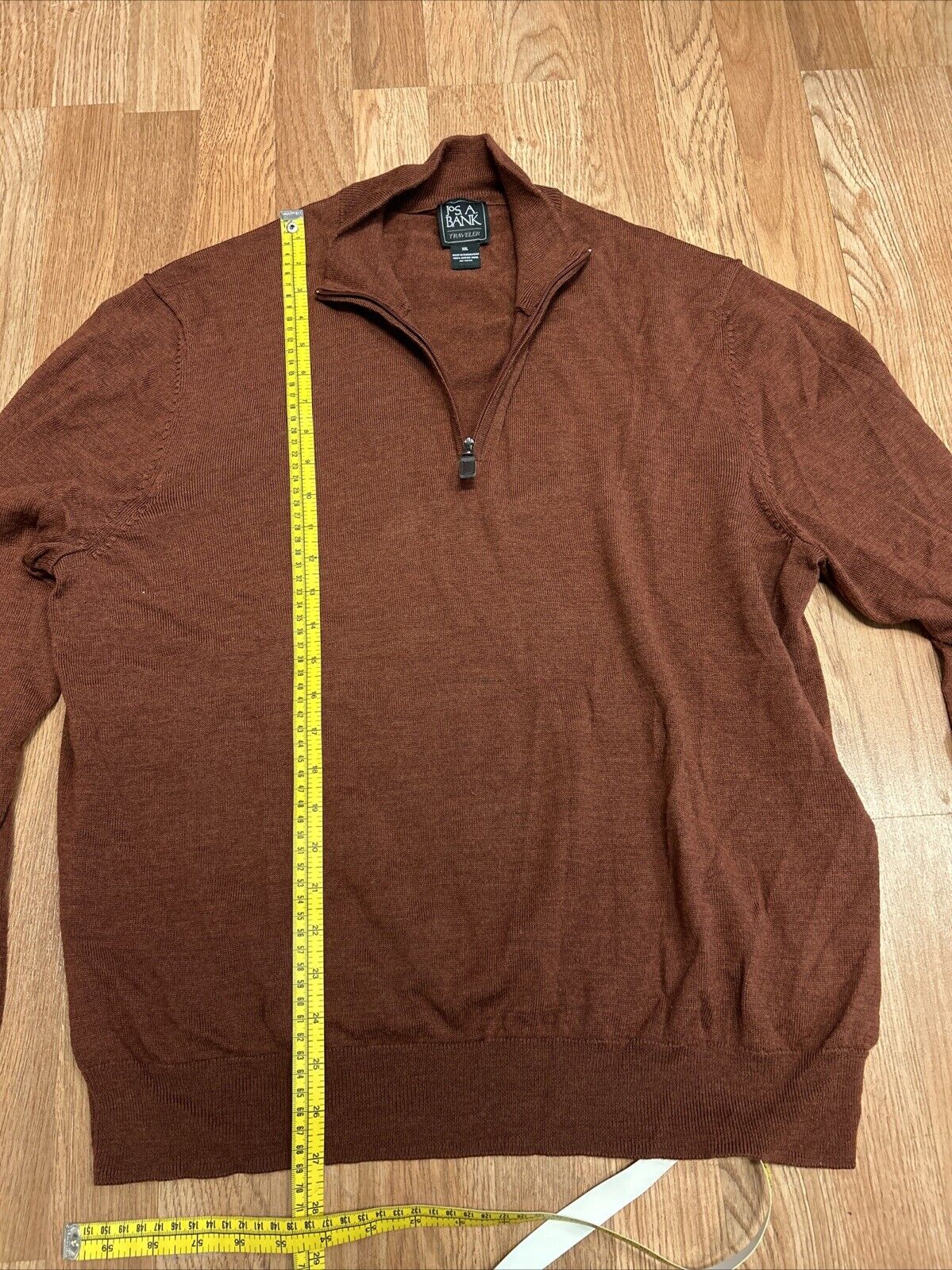 Men’s Merino Wool Sweater Size XXL Pullover 1/4 Zip Jos. A. Bank Maroon Rust 