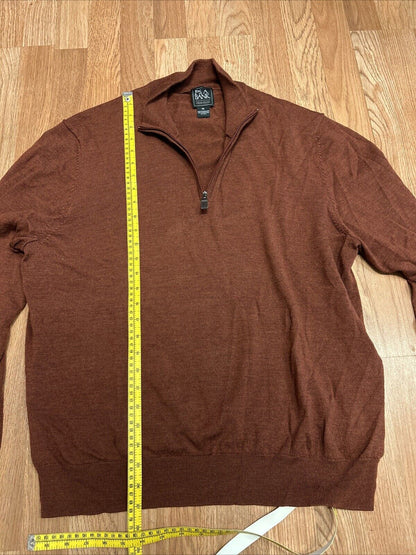 Men’s Merino Wool Sweater Size XXL Pullover 1/4 Zip Jos. A. Bank Maroon Rust 