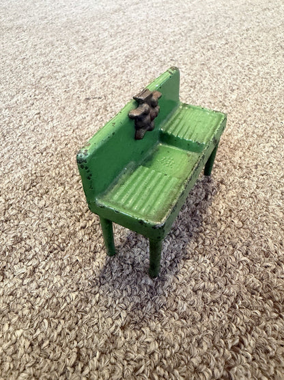 Antique Kilgore Dollhouse Miniature Cast Iron Green Kitchen Sink