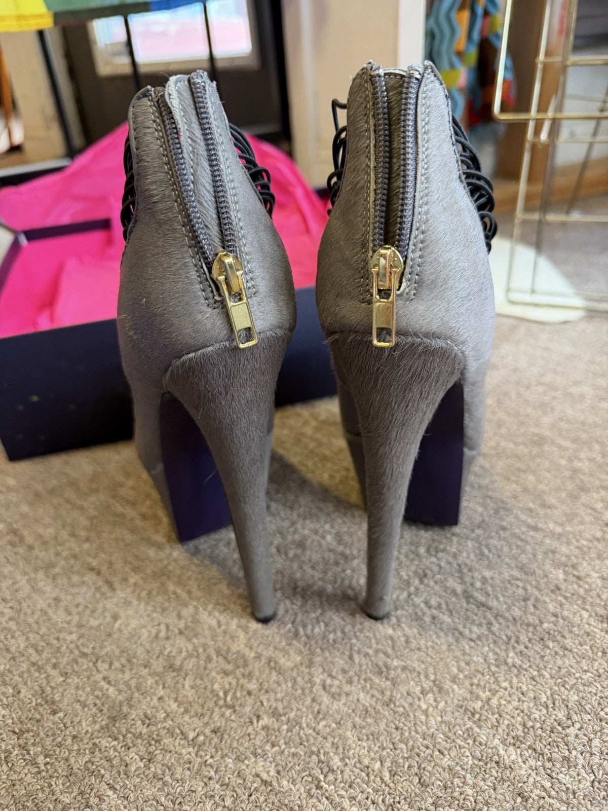 London Trash Womens Ceres Horsehair Platform Heels Stiletto Grey Size 7.5