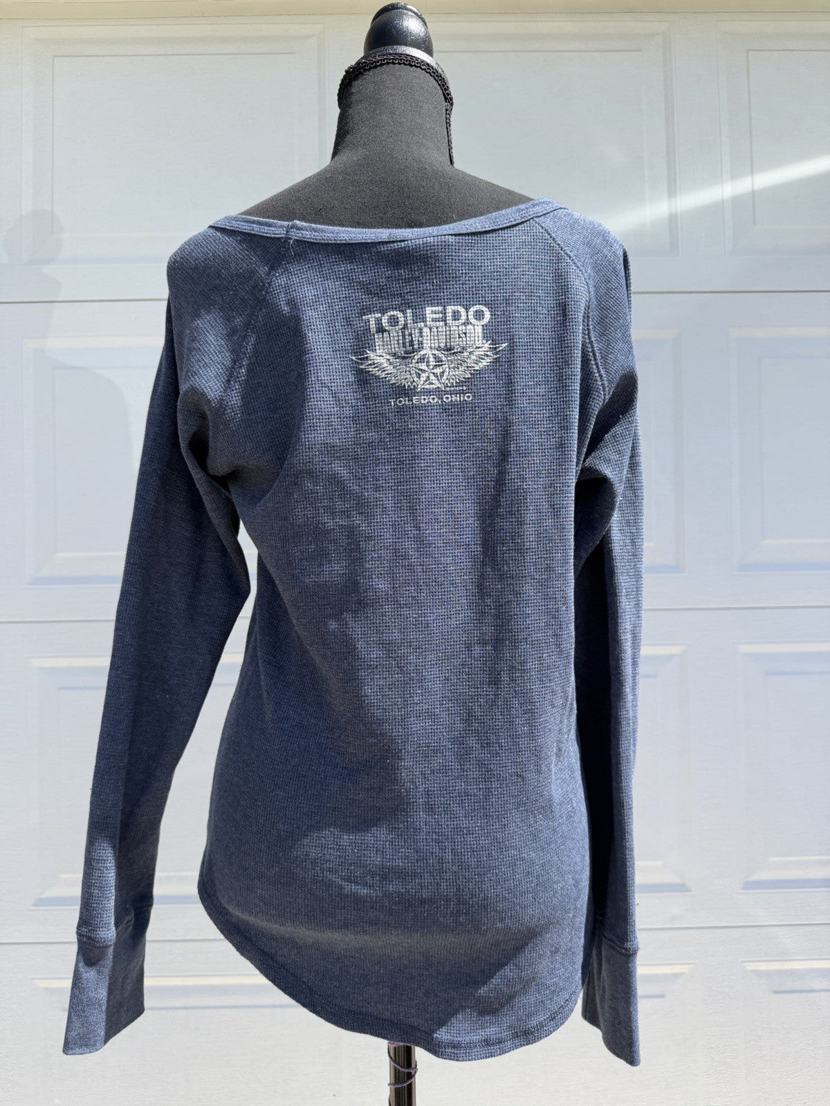 Harley Davidson Waffle Weave  Henley long sleeve women's LG Toledo Ohio vintage