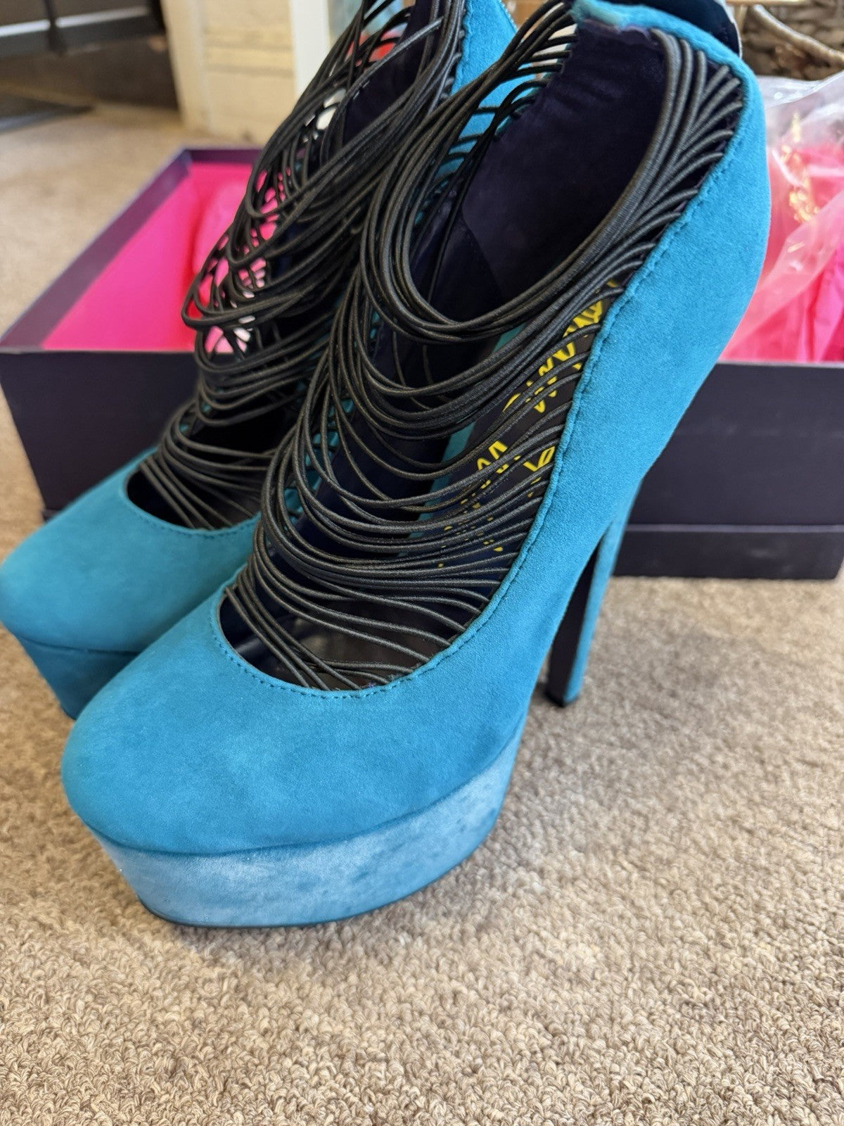 AS IS London Trash Womens Ceres Platform Heels Stiletto Teal Size 7.5