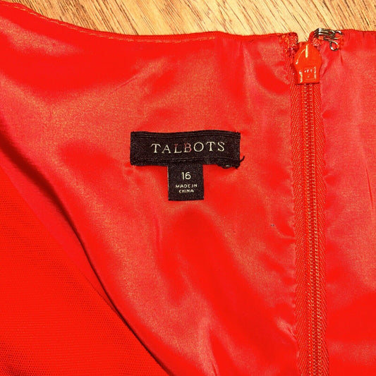Talbots Womens Sleeveless Midi Sheath Dress Size 16  XL Red Zip