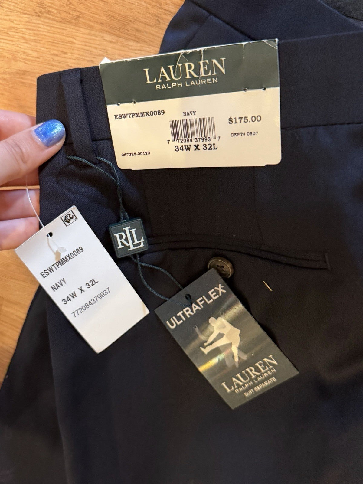 Ralph Lauren Slim Fit Blue Stretch Dress Pants Men's Size 34W x 32L NEW