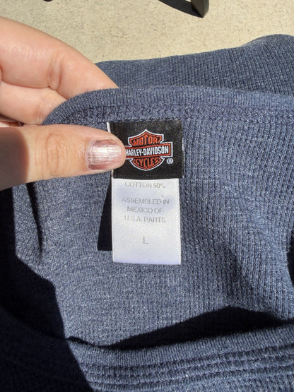 Harley Davidson Waffle Weave  Henley long sleeve women's LG Toledo Ohio vintage
