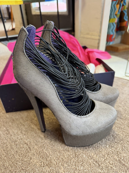 London Trash Womens Ceres Horsehair Platform Heels Stiletto Grey Size 7.5