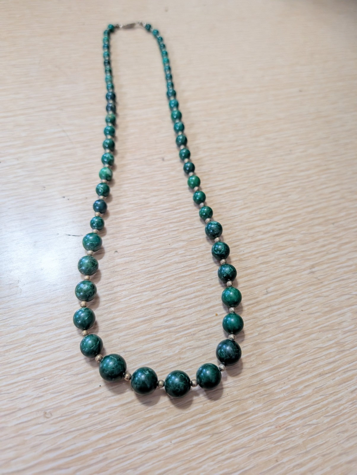 Natural Green Malachite Graduated Gemstone Bead Necklace 24"