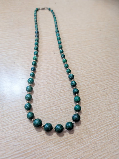 Natural Green Malachite Graduated Gemstone Bead Necklace 24"