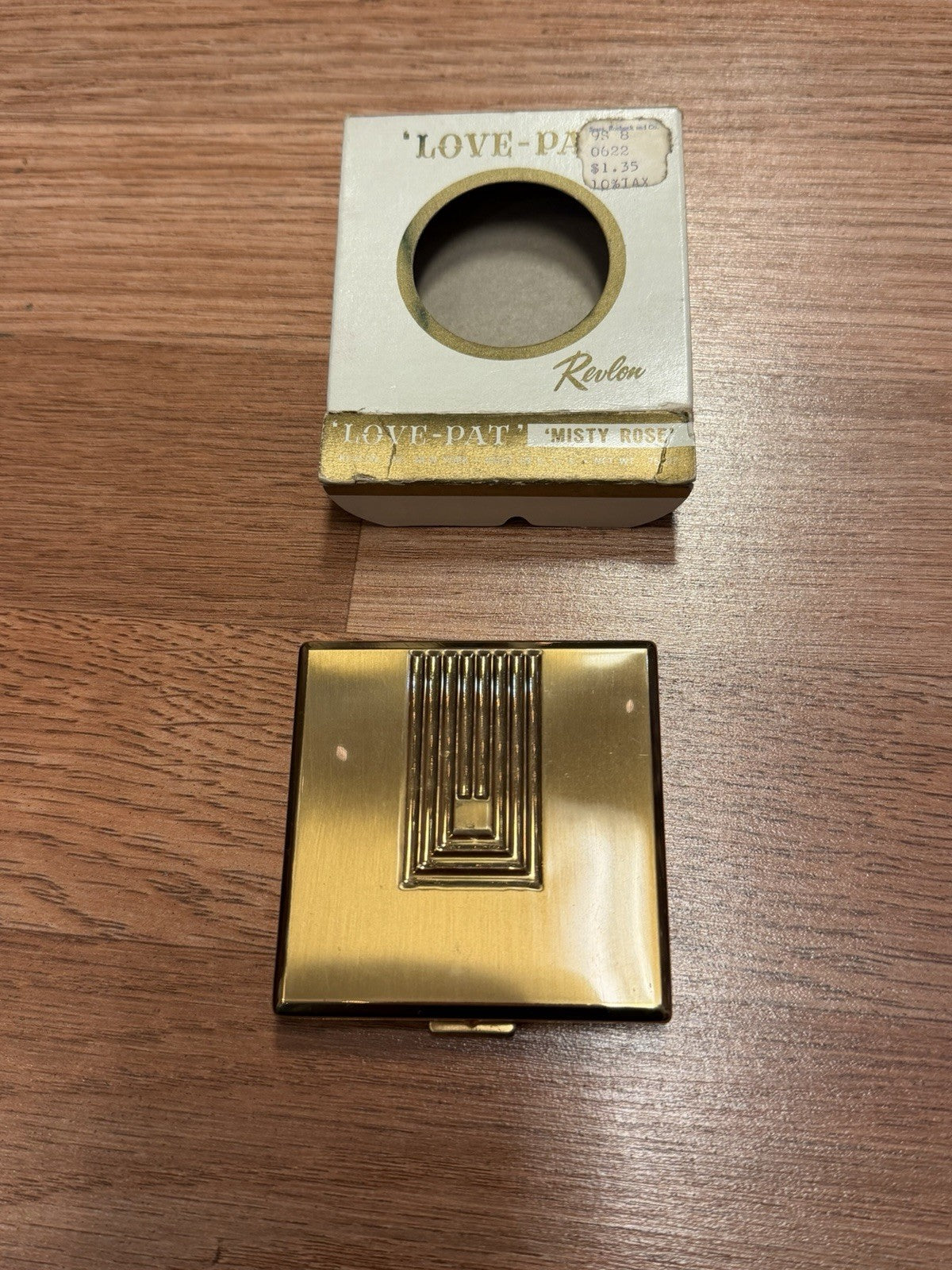 Vintage Revlon “Love Pat” Gold Tone Powder Compact, Case With Box