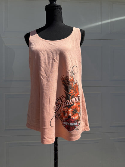 Harley Davidson Honolulu Hawaii Pink Racerback Tank Top Rhinestone Graphic Sz XL