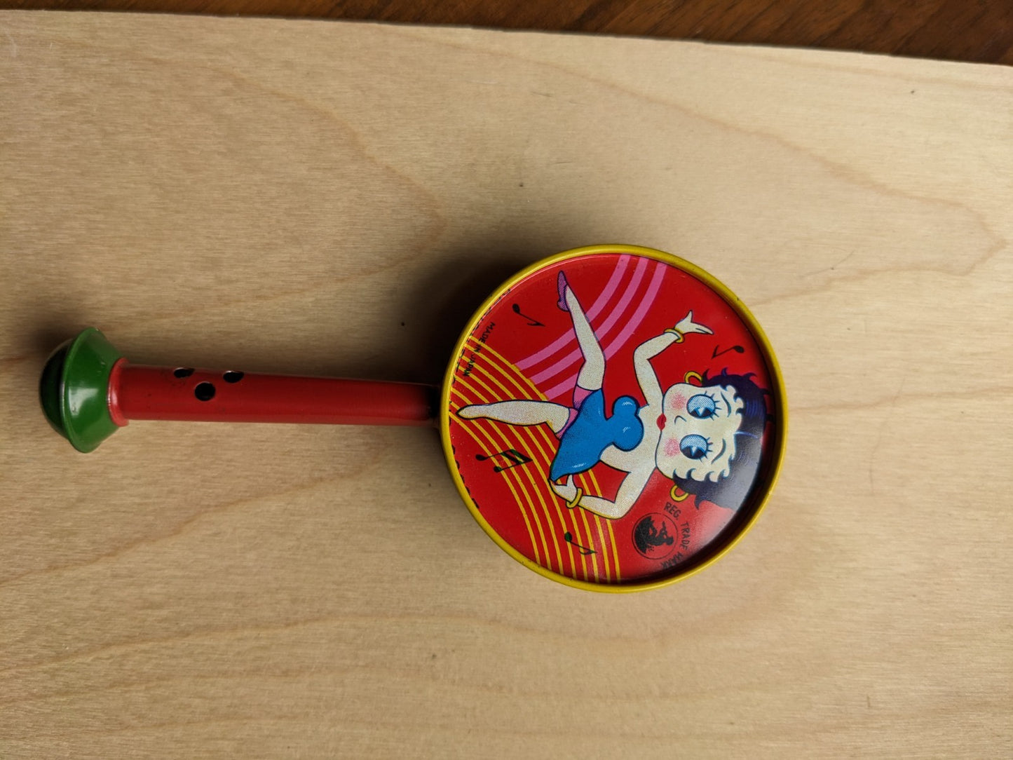 Antique Vtg Betty Boop Japan Collector Tin Litho Whistle Rattle Noisemaker RARE