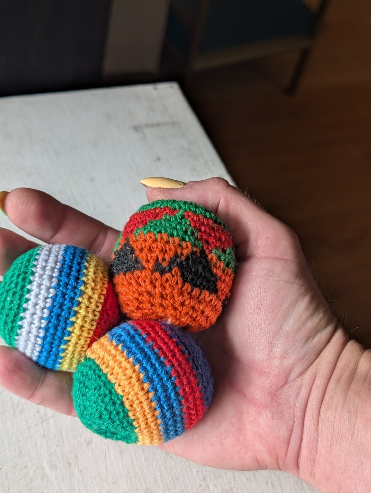 Crocheted Hacky Sack Footbag Lot - 3 Footbags (Random Color & Design)