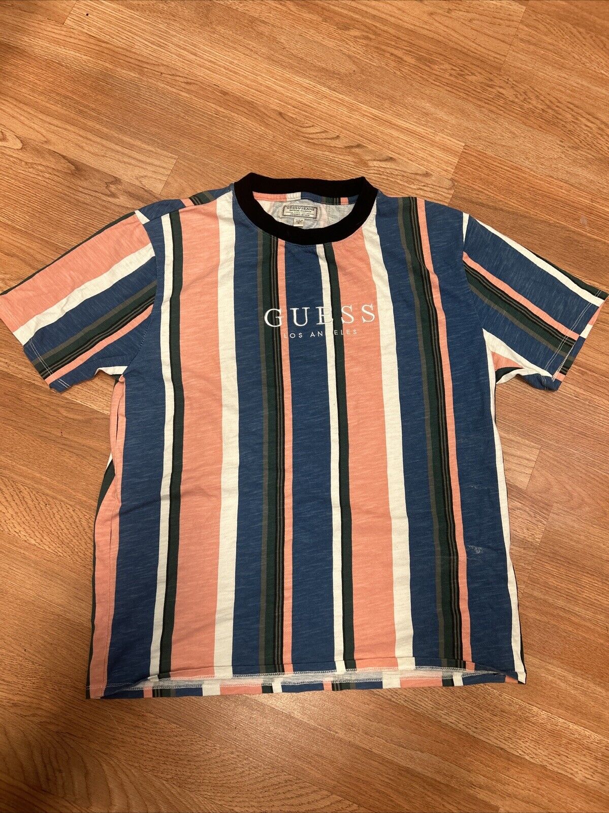 90’s Guess Jeans USA Multicolored Vertical Striped Tee Medium Vtg