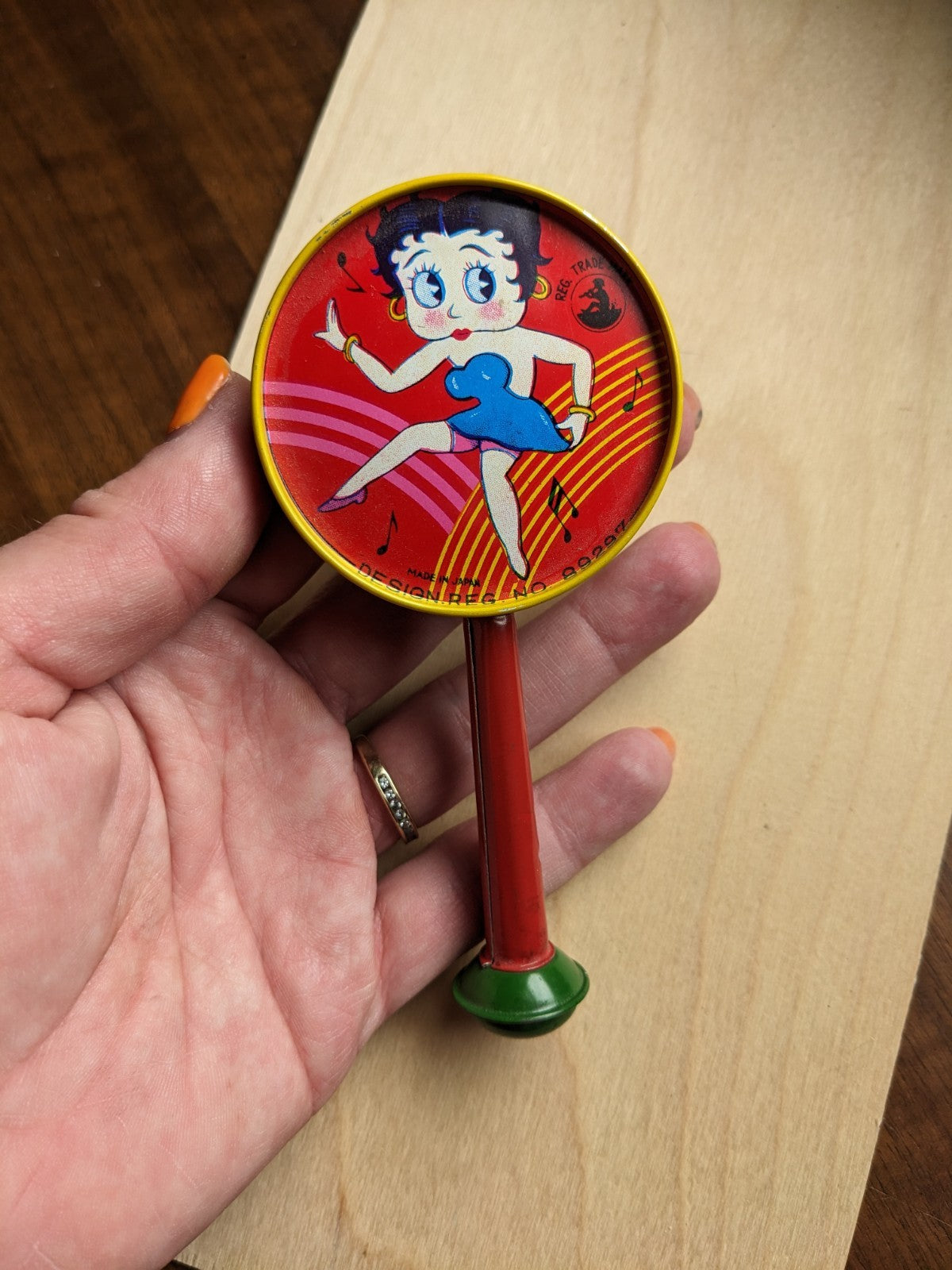 Antique Vtg Betty Boop Japan Collector Tin Litho Whistle Rattle Noisemaker RARE