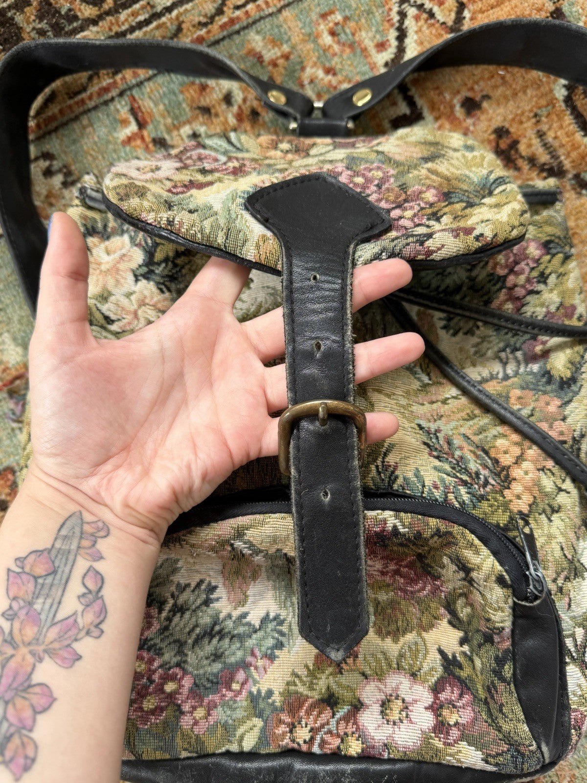 Village Tannery Floral Leather Backpack