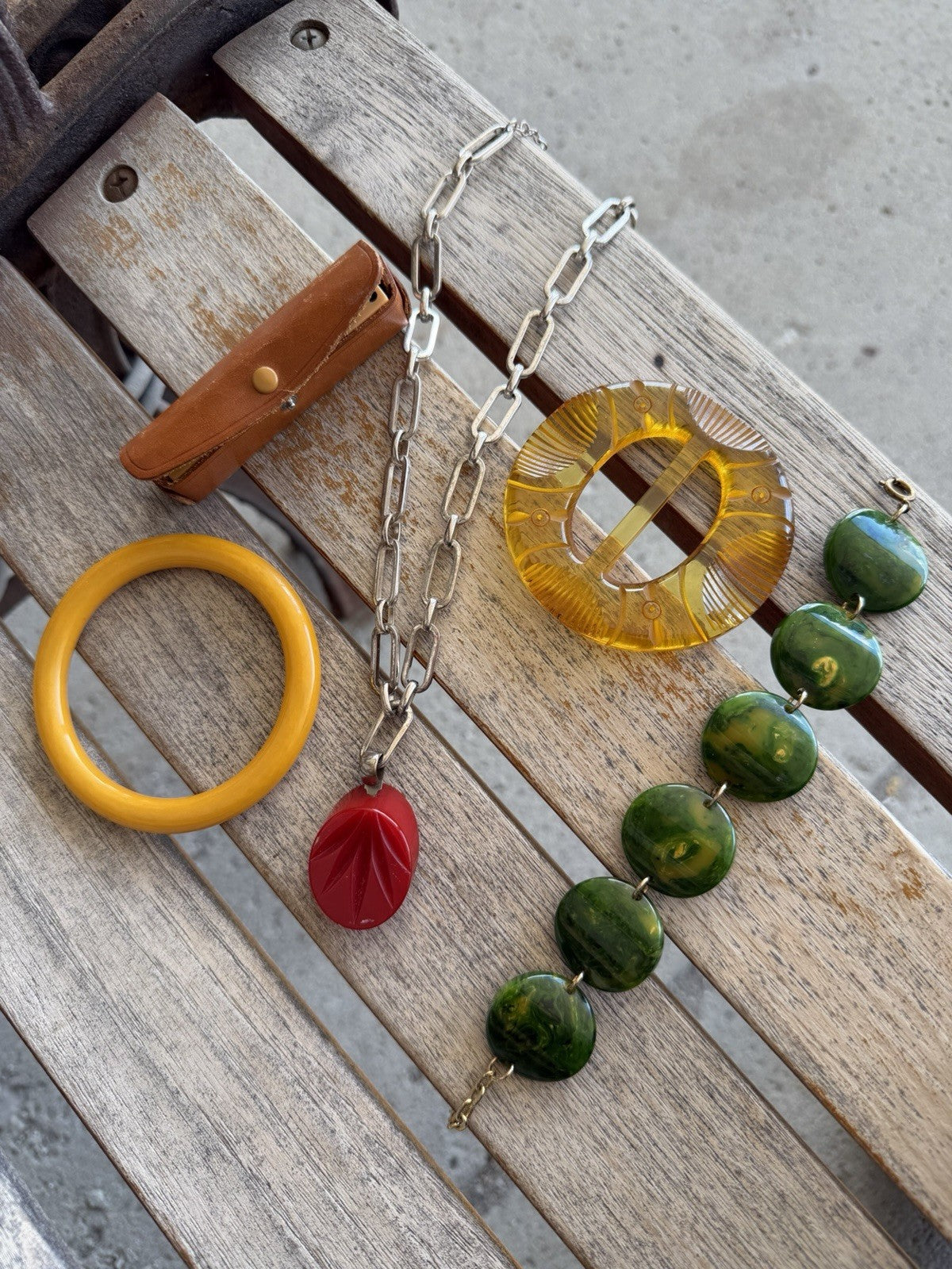 Carved Applejuice Buckle Cherry Pendant Green Marbled Bracelet Dice Bakelite Lot