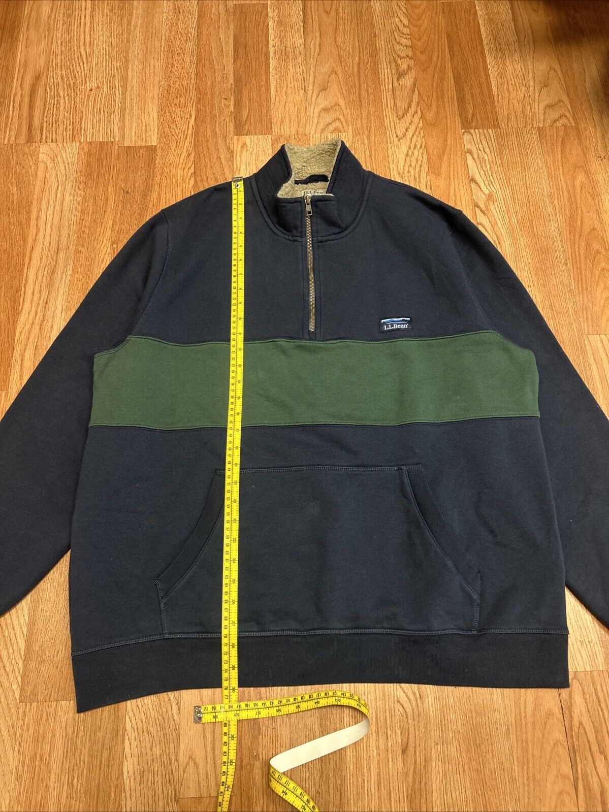 LL BEAN Men’s 1/4 Zip Pullover Sweater XL Regular Heavy Cotton Blue Green