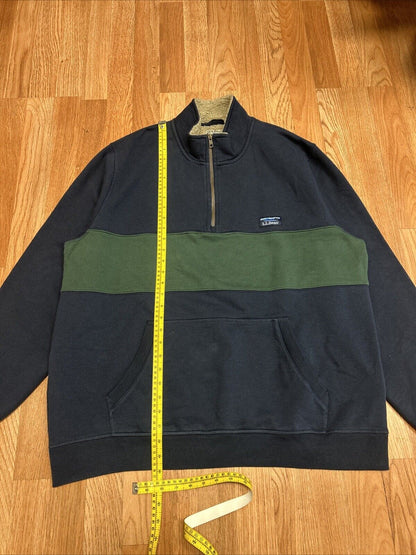 LL BEAN Men’s 1/4 Zip Pullover Sweater XL Regular Heavy Cotton Blue Green