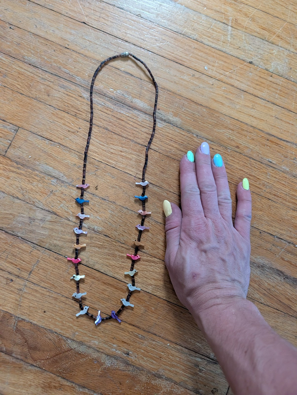 Vintage Zuni 24" Native American Sterling MOP Bird Fetish Heishi Shell Necklace 