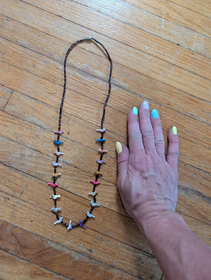 Vintage Zuni 24" Native American Sterling MOP Bird Fetish Heishi Shell Necklace 
