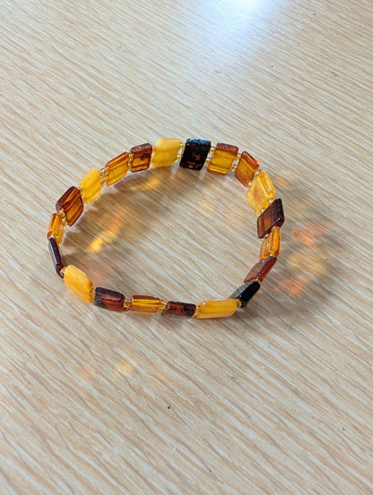 Dainty Baltic Amber Bracelet Multicolor Stretch Women’s Butterscotch & Cognac