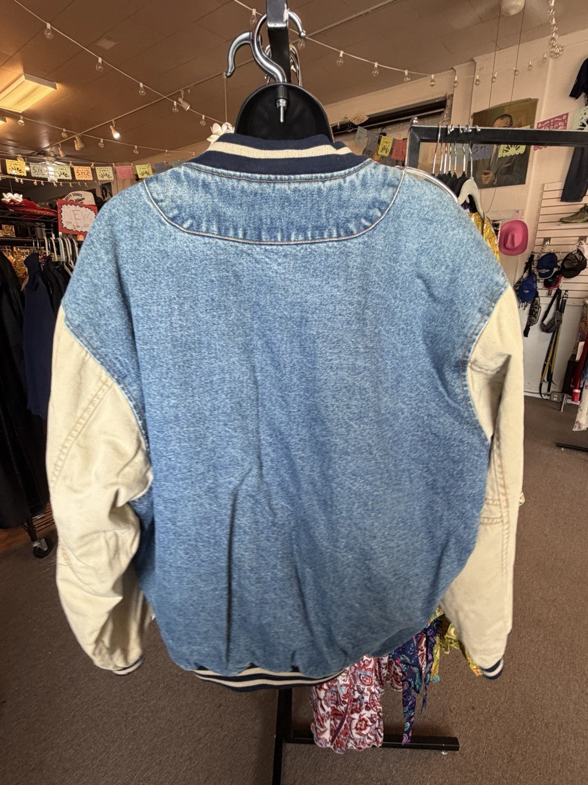 AS IS Vintage Monterey Bay Denim Varsity Jacket M Maytag Promo Bomber Two-Tone