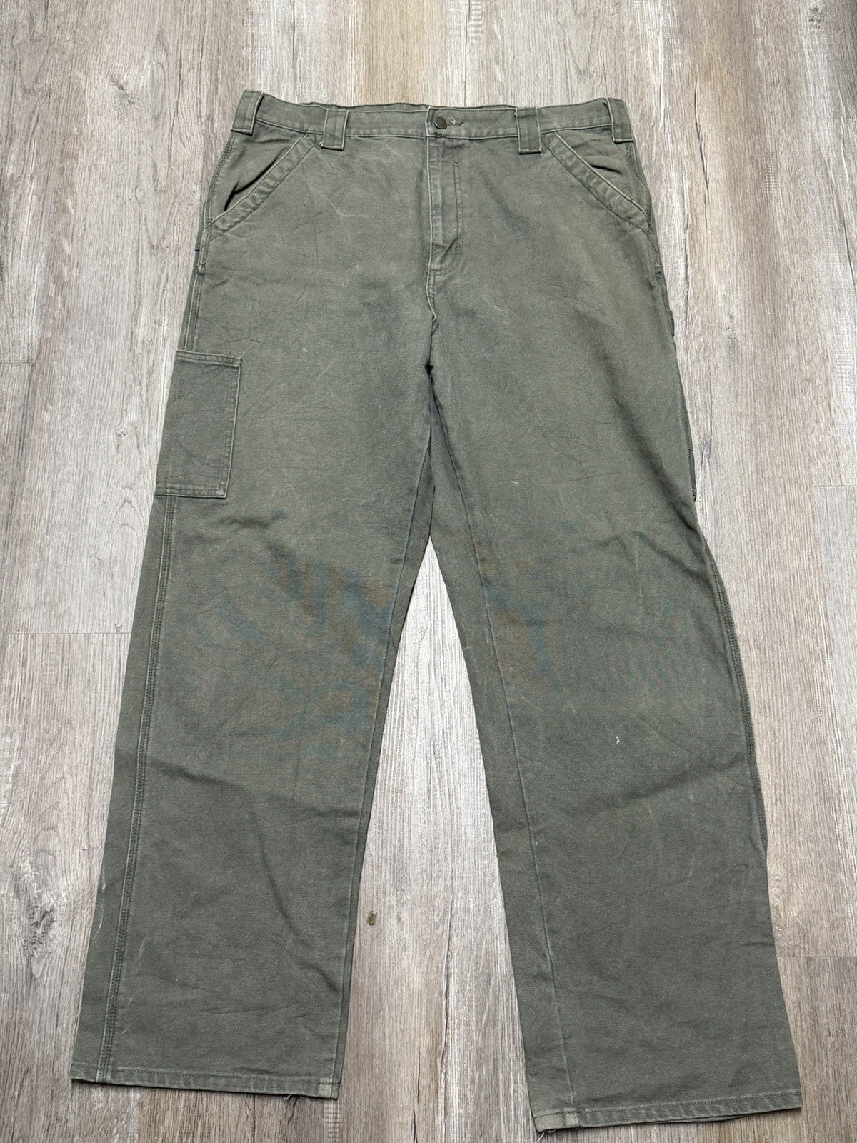 Smith's Workwear Men's Relaxed Fit Olive Canvas Work Pants (38 x 34) Q2(A436T)