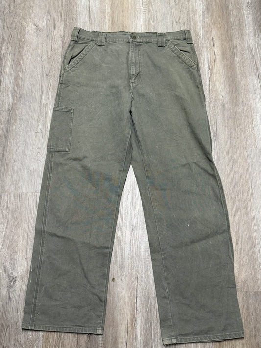 Smith's Workwear Men's Relaxed Fit Olive Canvas Work Pants (38 x 34) Q2(A436T)