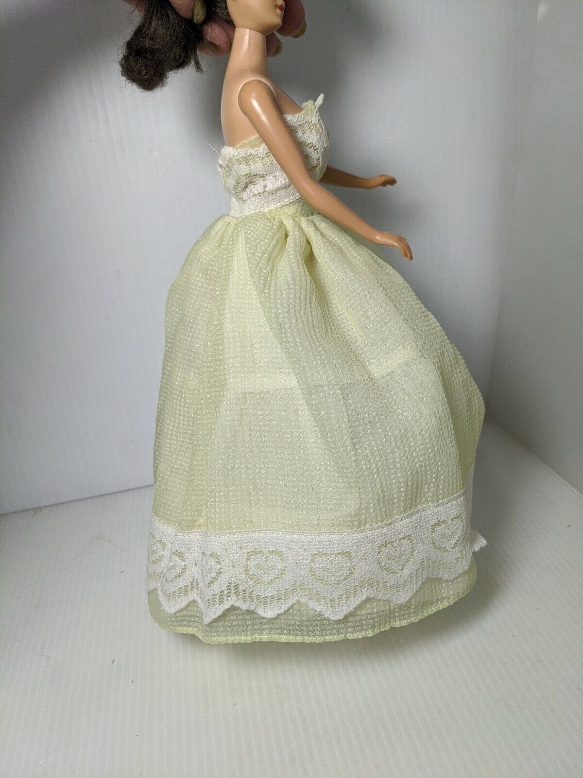 Barbie clone outfit homemade vintage ball gown yellow chiffon lace dress  