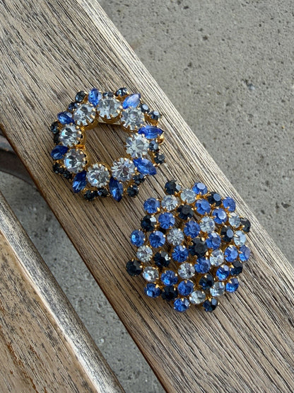 Made In Austria Stamped Vintage Blue rhinestone Crystal Broach Lot Matching Set